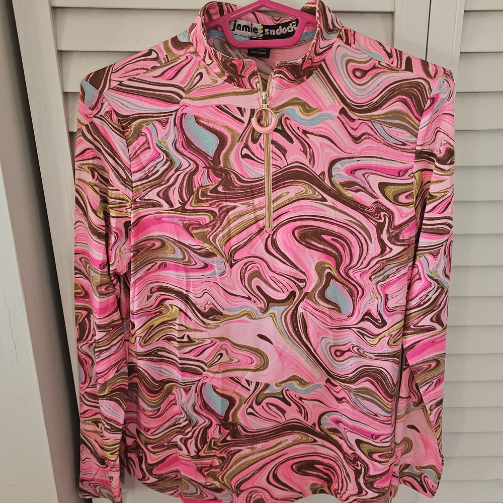 Jamie Sadock Pink and Brown Swirl Zip Top
